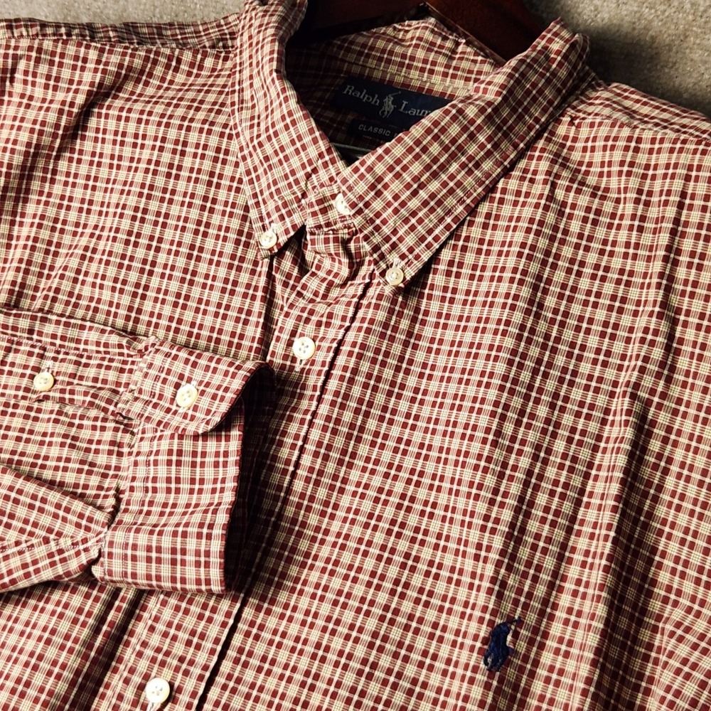 Ralph Lauren Button Down Mens 4XB Red White Check Classic Fit Long Sleeve Shirt